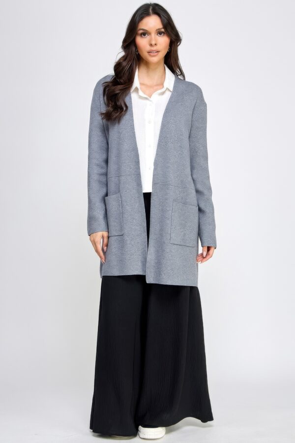 Soft-Knit Longline Open-Front Cardigan – Grey