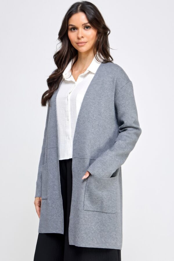 Soft-Knit Longline Open-Front Cardigan – Grey