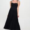 Smocked Ruffle Maxi Dress with Tie Bow – Black