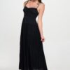 Smocked Ruffle Maxi Dress with Tie Bow – Black