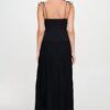 Smocked Ruffle Maxi Dress with Tie Bow – Black