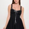 Front Ribbon-Tie Bustier Dress – Black