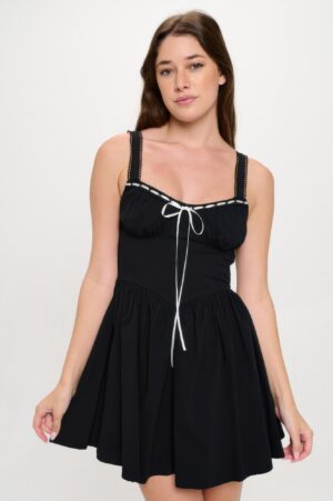 Front Ribbon-Tie Bustier Dress – Black