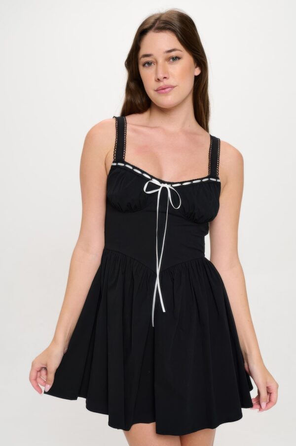 Front Ribbon-Tie Bustier Dress – Black