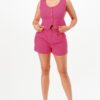 Cropped Vest and Shorts Set – Button-Front Fuchsia