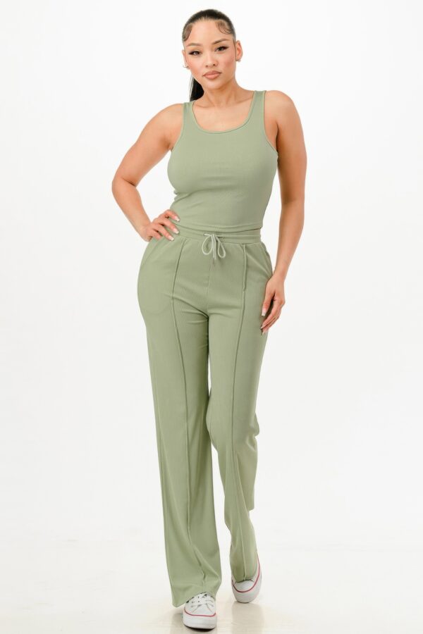 Ribbed Tank & Drawstring Pant Set – Fresh Green