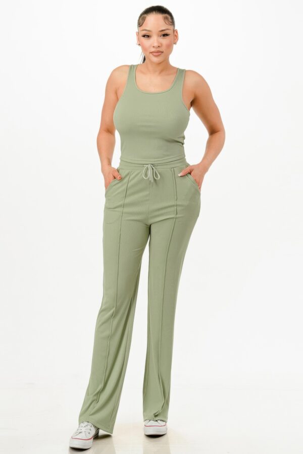 Ribbed Tank & Drawstring Pant Set – Fresh Green
