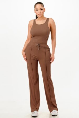 Ribbed Tank and Drawstring Pant Set – Brown