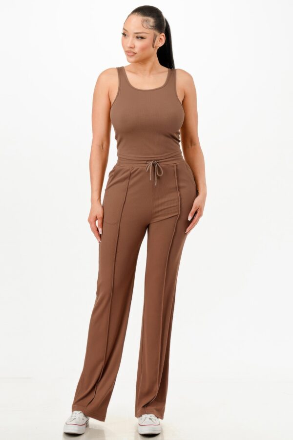 Ribbed Tank and Drawstring Pant Set – Brown