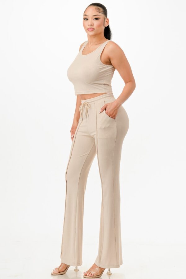Ribbed Tank Top & Pant Set – Binded Waist, Khaki