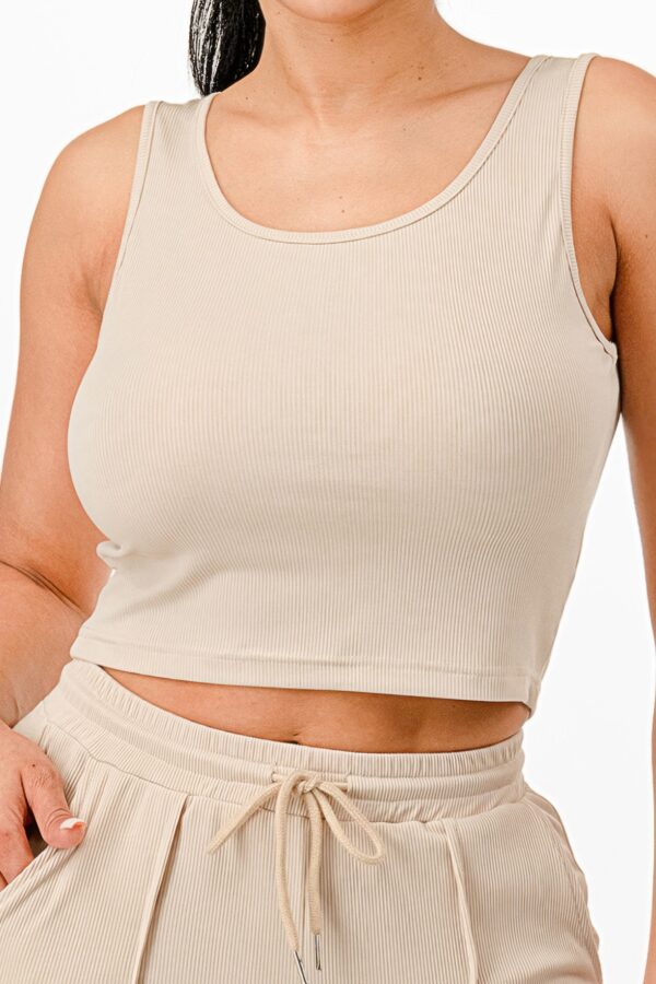 Ribbed Tank Top & Pant Set – Binded Waist, Khaki