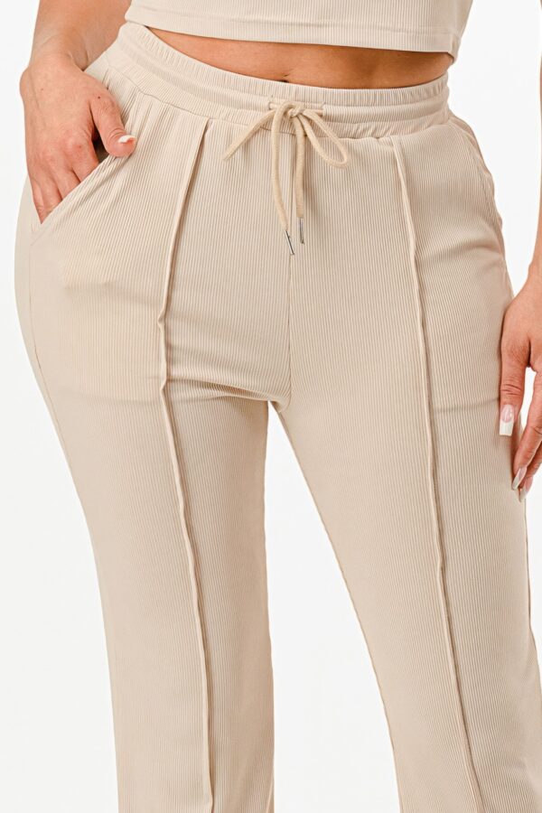 Ribbed Tank Top & Pant Set – Binded Waist, Khaki