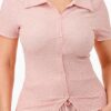 Bubble Crepe Textured Polo Top & Pants Set – Pink