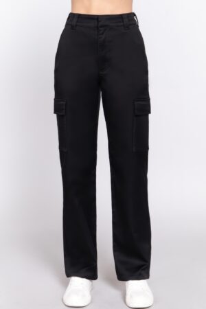 Straight Fit Long Pants with Side Pockets – Black