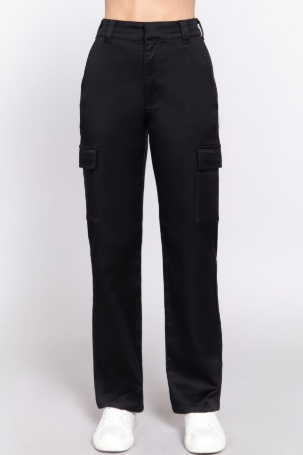 Straight Fit Long Pants with Side Pockets – Black