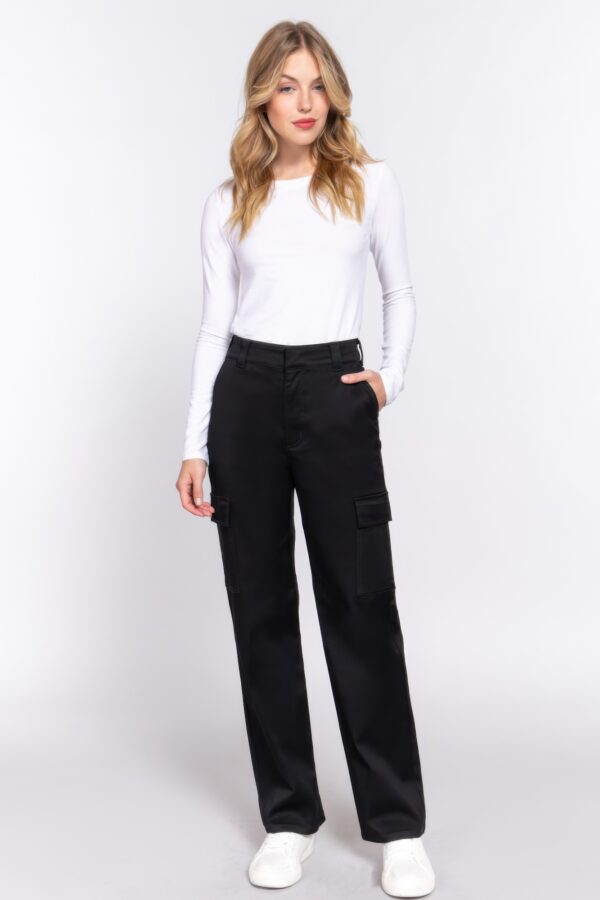 Straight Fit Long Pants with Side Pockets – Black