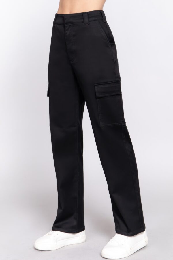Straight Fit Long Pants with Side Pockets – Black
