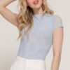Cap-Sleeve High-Neck 2-Ply Mesh Top – Light Blue