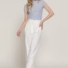 Cap-Sleeve High-Neck 2-Ply Mesh Top – Light Blue