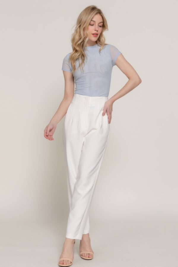 Cap-Sleeve High-Neck 2-Ply Mesh Top – Light Blue
