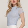 Cap-Sleeve High-Neck 2-Ply Mesh Top – Light Blue