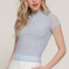 Cap-Sleeve High-Neck 2-Ply Mesh Top – Light Blue