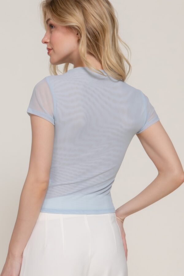 Cap-Sleeve High-Neck 2-Ply Mesh Top – Light Blue