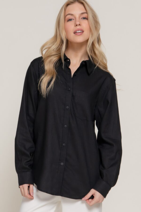 Long Sleeve Linen-Blend Shirt – Black