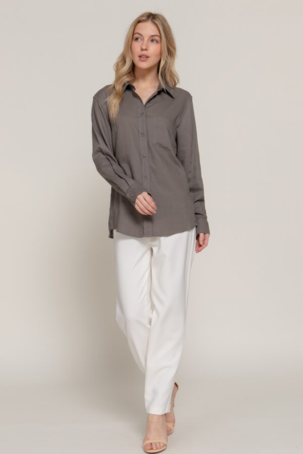Relaxed Long-Sleeve Linen-Blend Shirt – Mocha