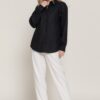 Long Sleeve Linen-Blend Shirt – Black