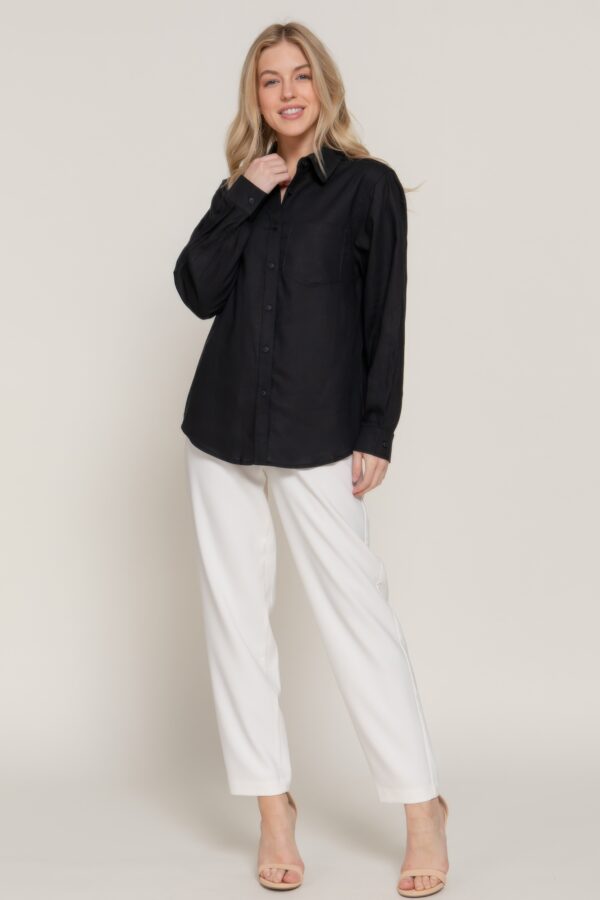 Long Sleeve Linen-Blend Shirt – Black