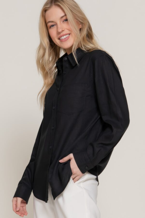 Long Sleeve Linen-Blend Shirt – Black