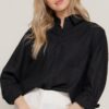 Long Sleeve Linen-Blend Shirt – Black
