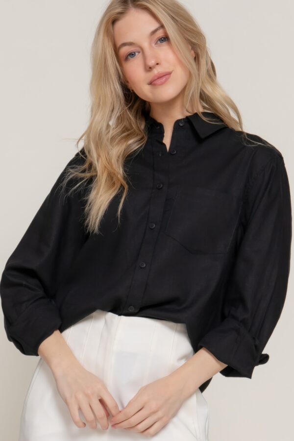 Long Sleeve Linen-Blend Shirt – Black
