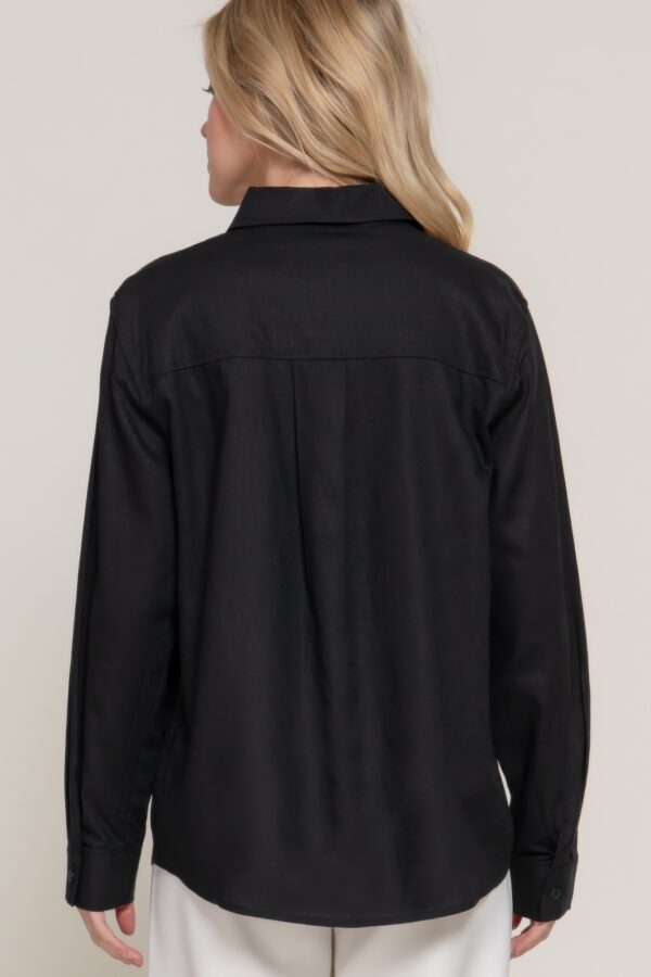 Long Sleeve Linen-Blend Shirt – Black