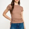 Side-Ruched Ribbed Top – Light Chocolate
