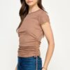 Side-Ruched Ribbed Top – Light Chocolate