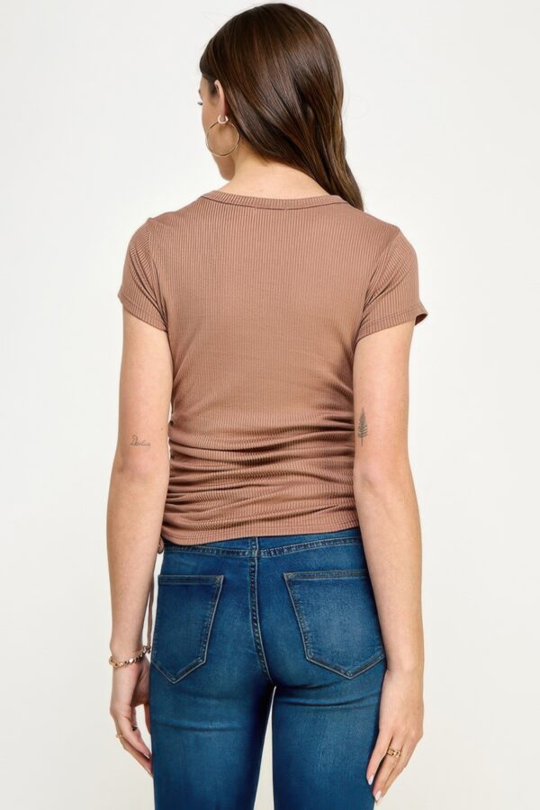 Side-Ruched Ribbed Top – Light Chocolate