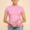 Ribbed Side-Ruched Fitted Top – Soft Pink