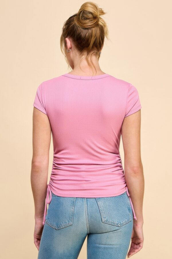 Ribbed Side-Ruched Fitted Top – Soft Pink