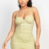 Stone Cami Shirred Bodycon Mini Dress – Light Green