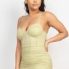 Stone Cami Shirred Bodycon Mini Dress – Light Green