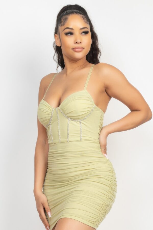 Stone Cami Shirred Bodycon Mini Dress – Light Green