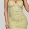 Stone Cami Shirred Bodycon Mini Dress – Light Green