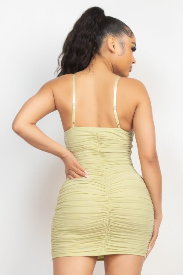 Stone Cami Shirred Bodycon Mini Dress – Light Green