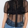 Sheer Mesh Dot Top with Ruffle Trim – Black