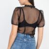 Sheer Mesh Dot Top with Ruffle Trim – Black