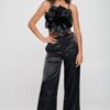 Crop Top & Wide-Leg Pant Set – Flower Front (Black)