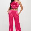 Crop Top & Pant Set – Flower Front in Magenta