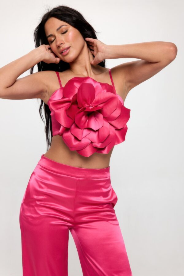 Crop Top & Pant Set – Flower Front in Magenta